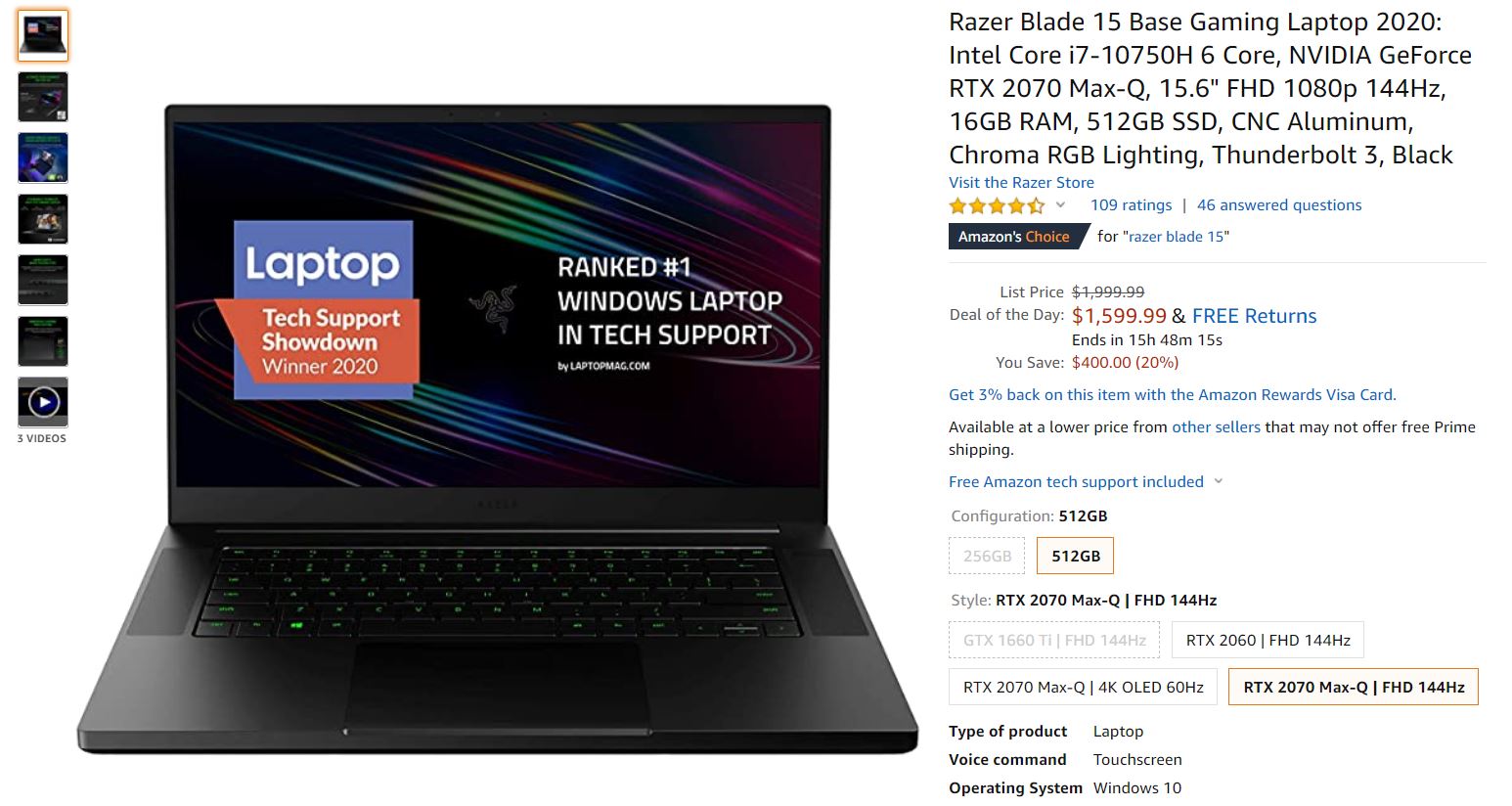 Razer Blade 15 Gaming Laptop Amazon Deal of the Day