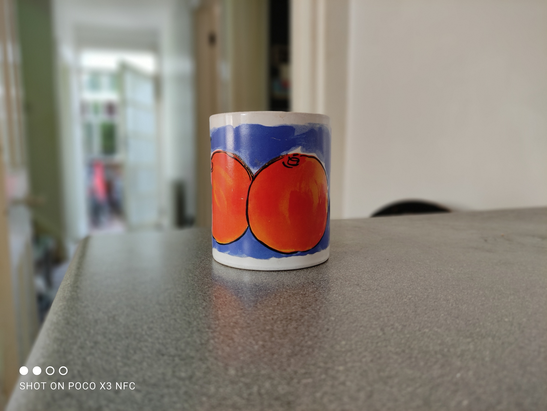 Xiaomi Poco X3 NFC indoor portrait mode test of a mug