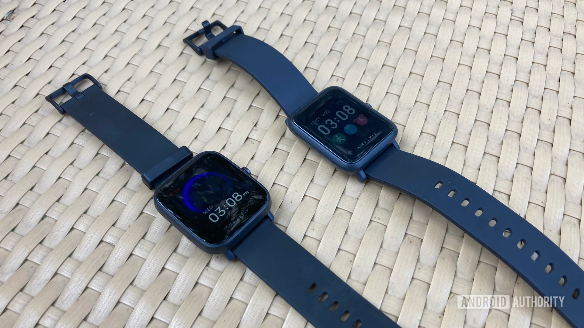 An image of the Amazfit Bip U next to the Amazfit Bip S