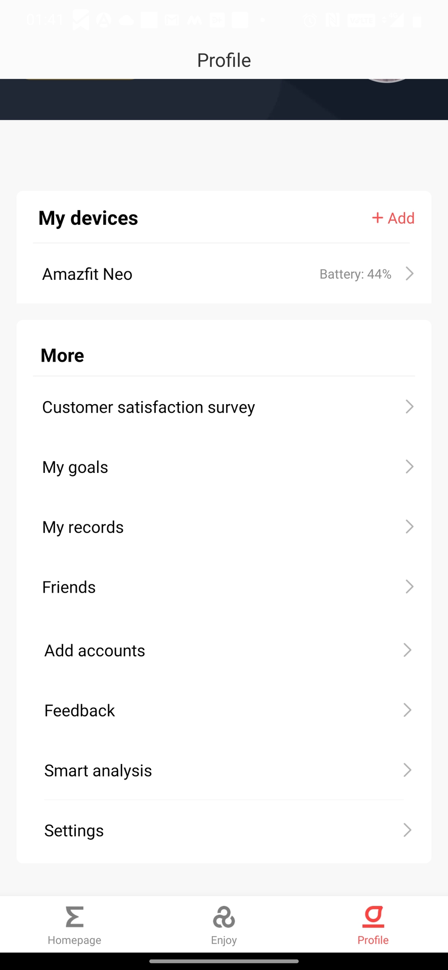 Amazfit Zepp profile