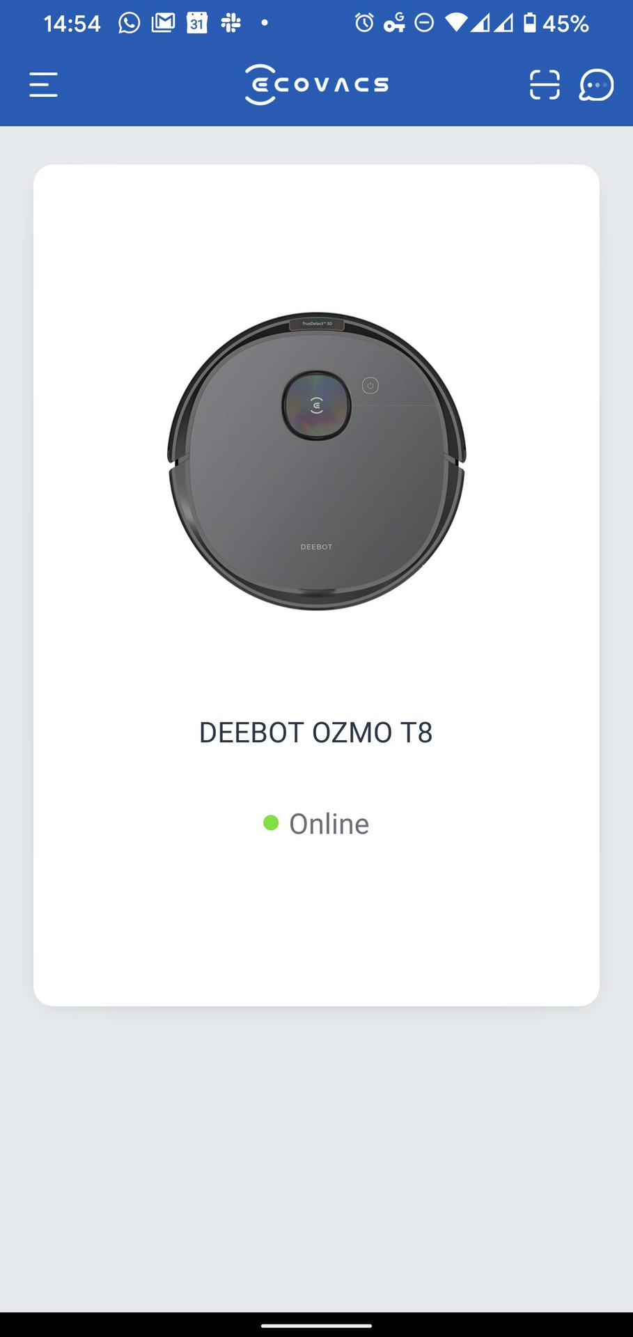 ECOVACS Home landing page with Deebot Ozmo T8