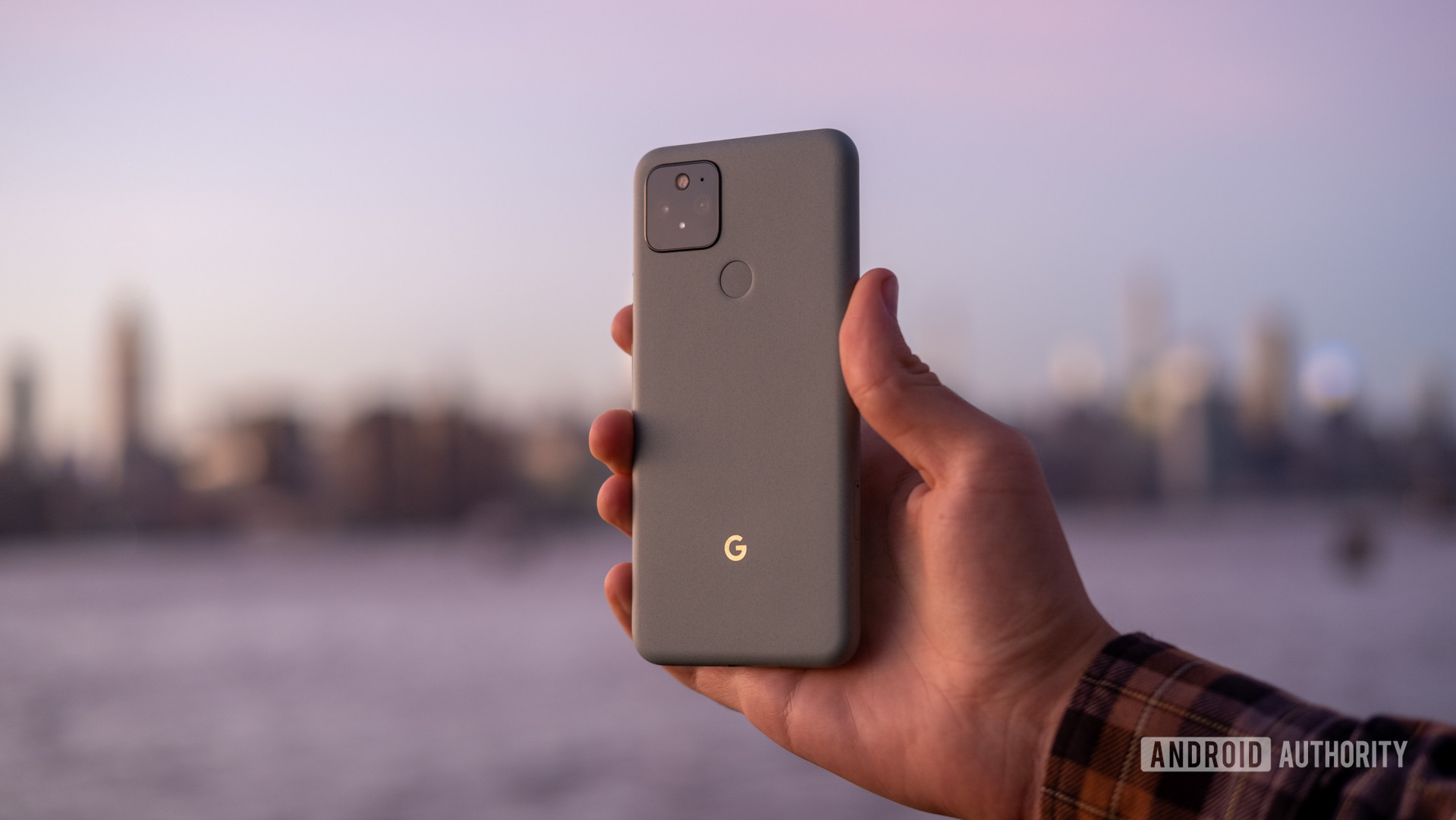 Google Pixel 5 in hand sunset back 1