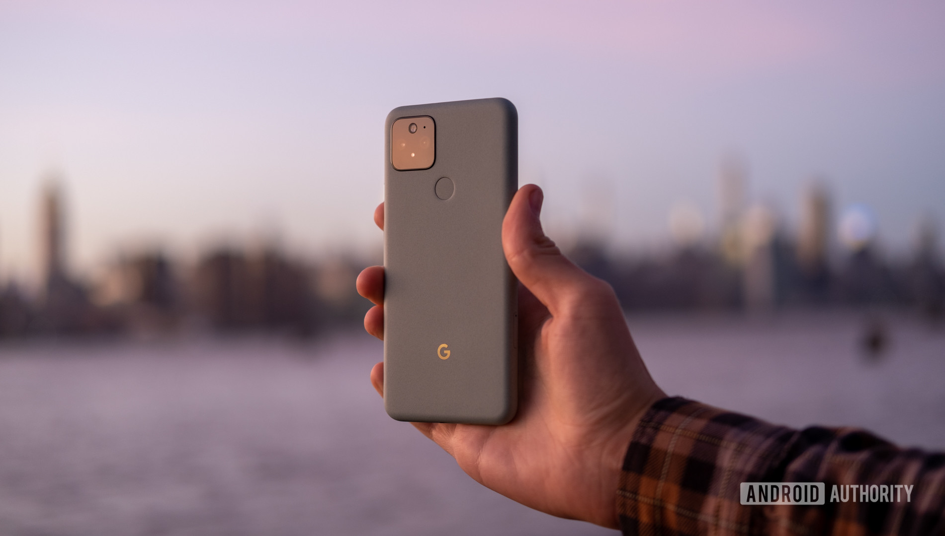 Google Pixel 5 in hand sunset back 2