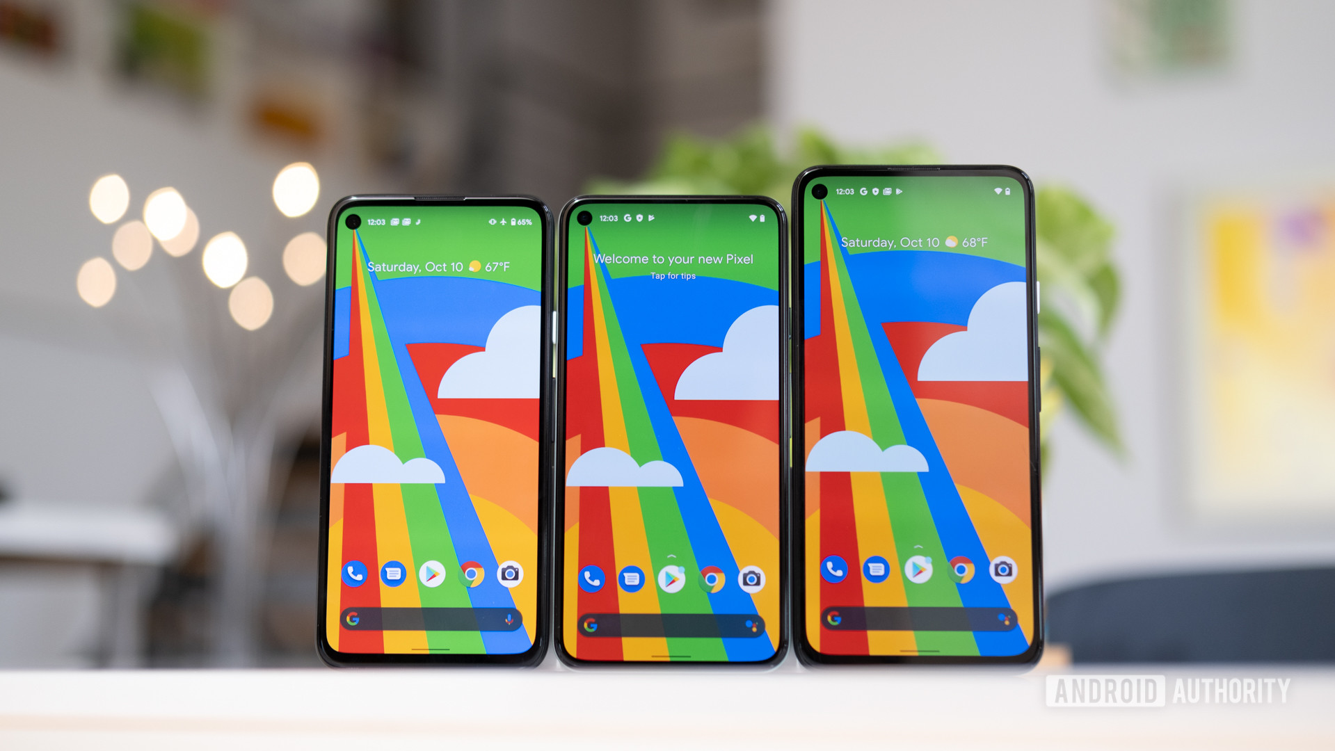 Google Pixel 5 next to Pixel 4a and Pixel 4a 5G 1