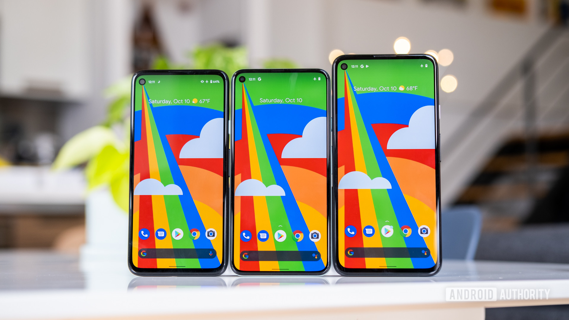 Google Pixel 5 next to Pixel 4a and Pixel 4a 5G 2