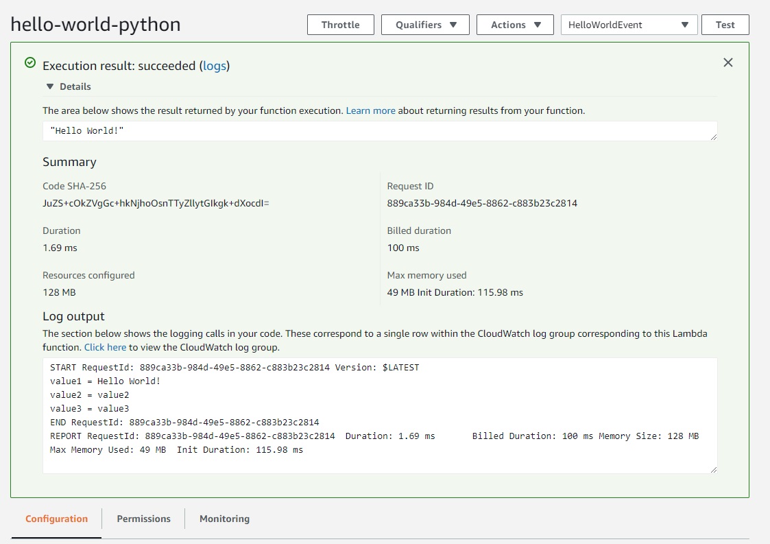 Cómo utilizar la función de éxito de AWS Lambda