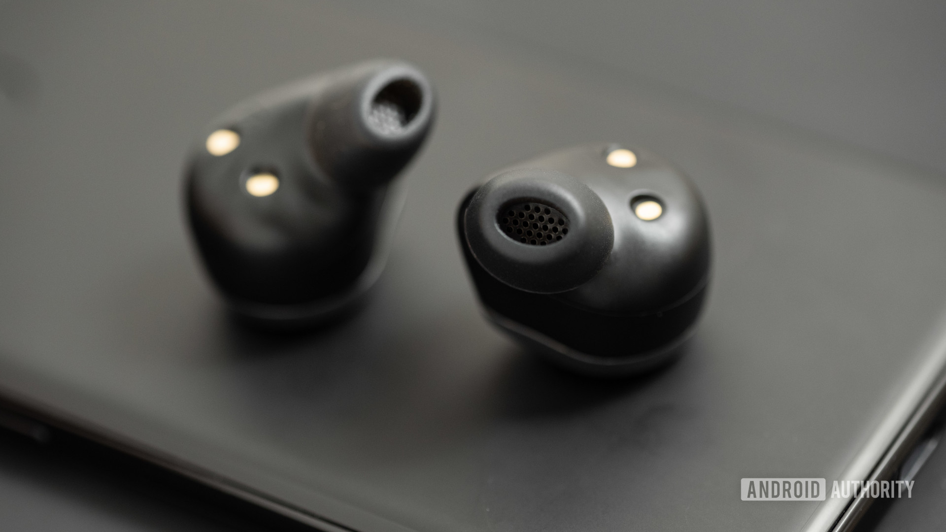 The Jabra Elite 85t noise cancelling true wireless earbuds' oblong ear tips and nozzles.