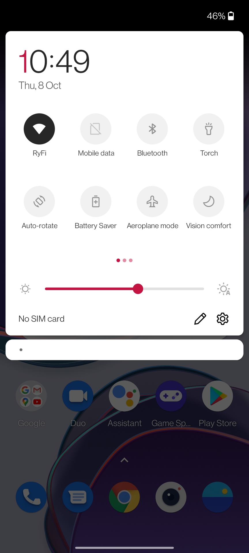 OnePlus 8T stock quick settings panel