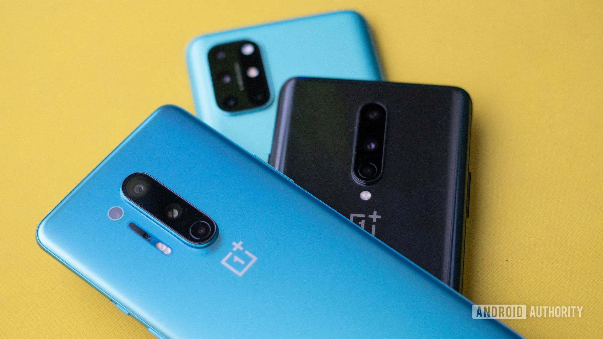 OnePlus 8T vs OnePlus 8 vs OnePlus 8 Pro rear stacked