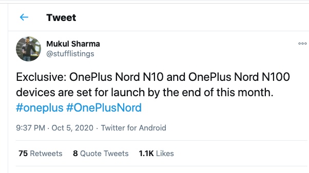 OnePlus N10 launch rumor
