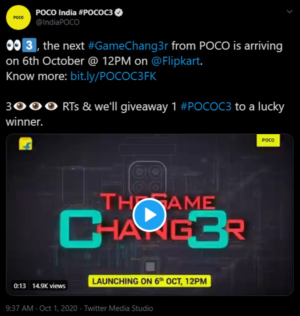 POCO C3 India tweet