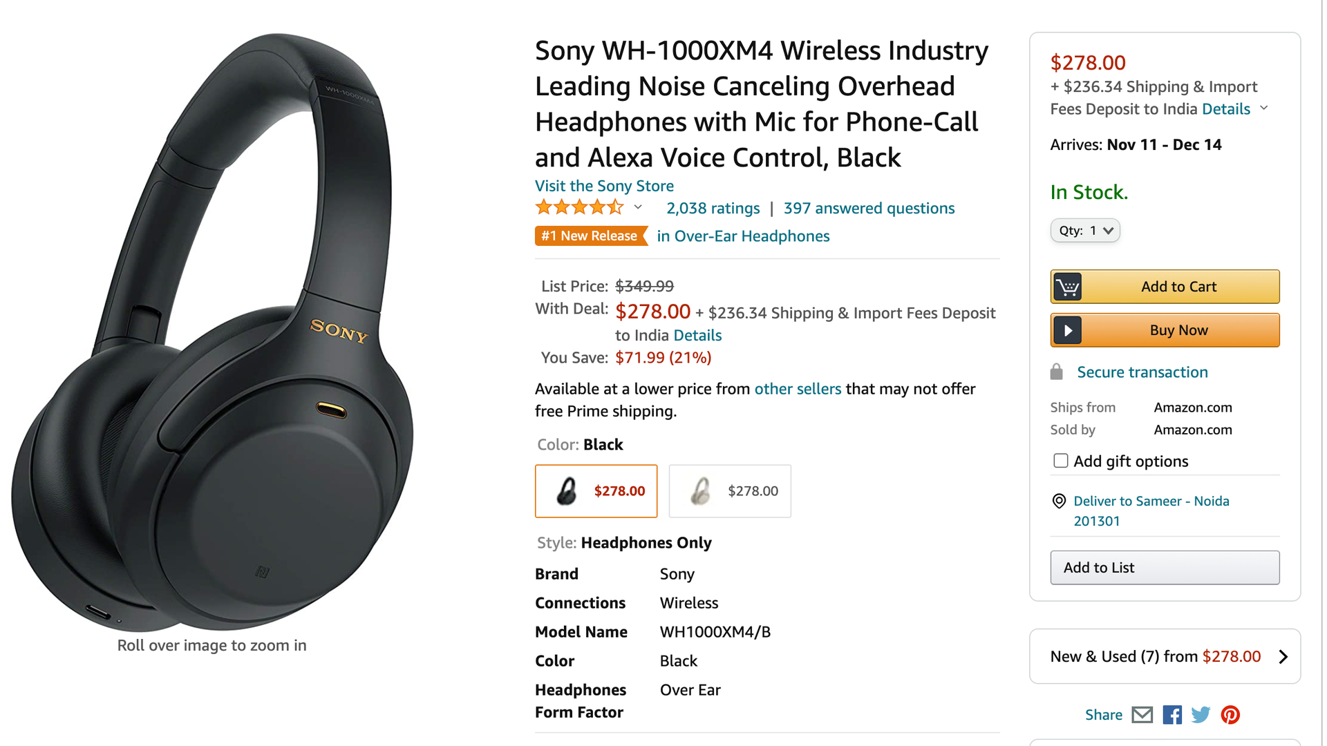 Sony WH 1000XM4 Deal On Amazon