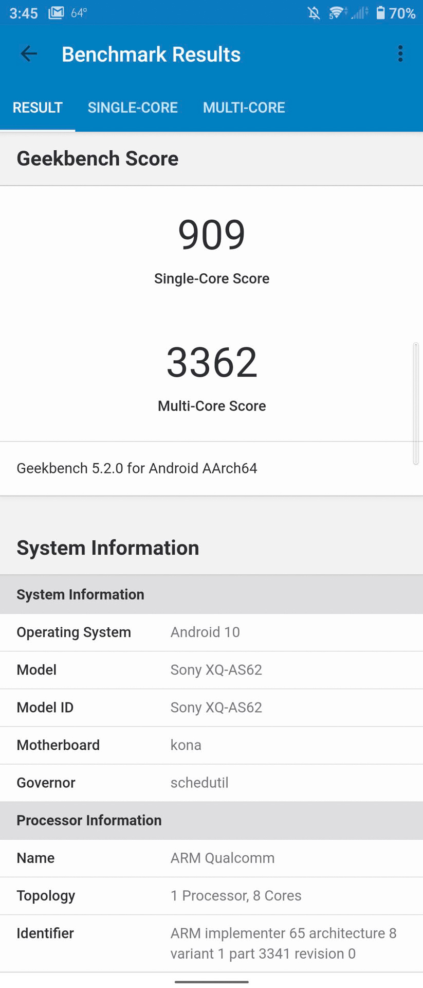 Sony Xperia 5 II Geekbench