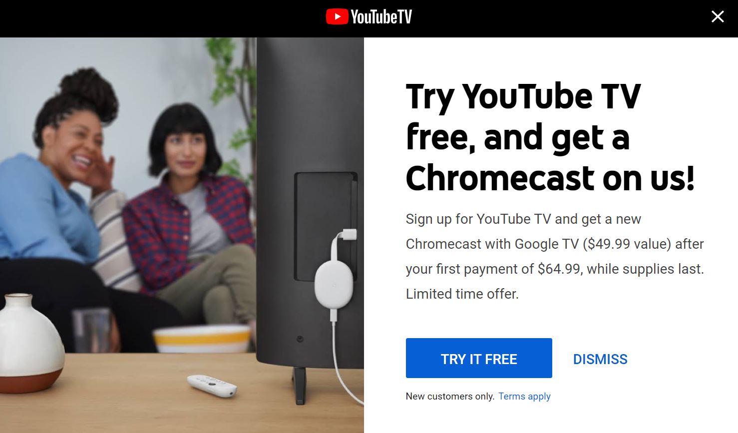 YouTube TV Free Chromecast with Google TV