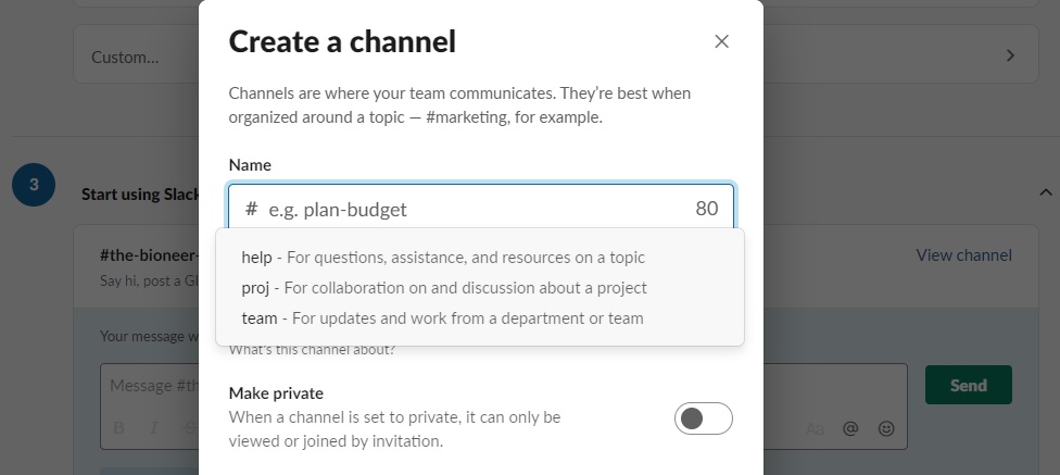 Create a Channel Slack