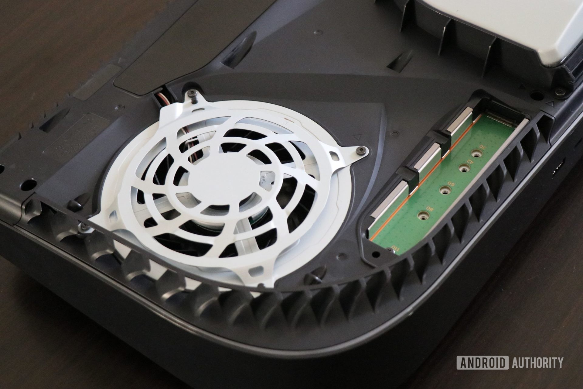 PS5 internals cooling fan and M.2 ssd slot