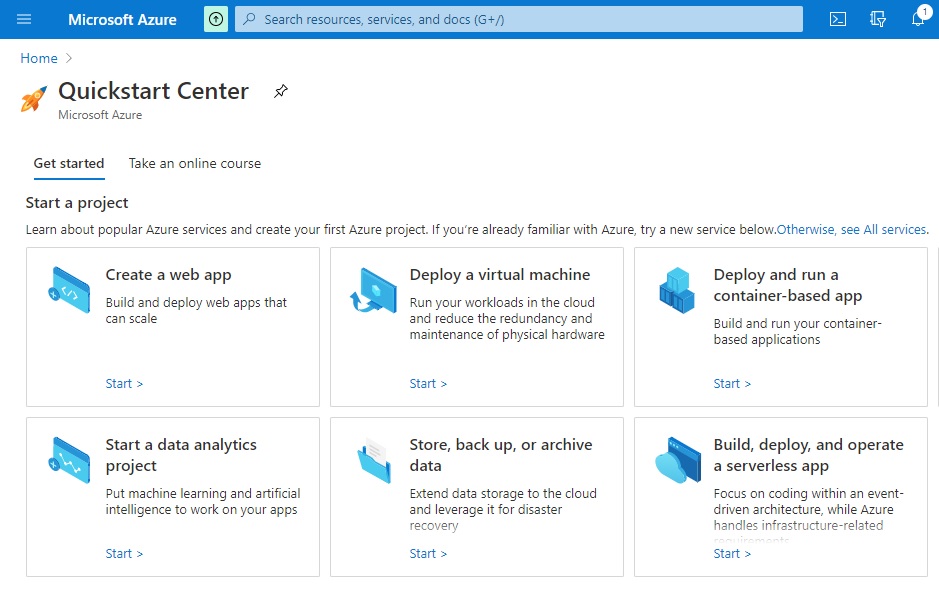 Microsoft Azure Quickstart Center