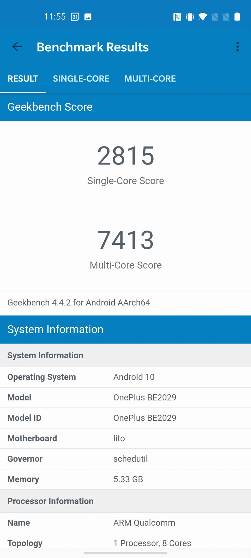 OnePlus Nord N10 5G GeekBench 4