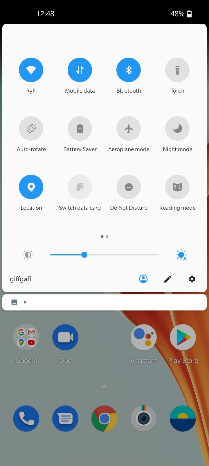 OnePlus Nord N100 quick settings menu