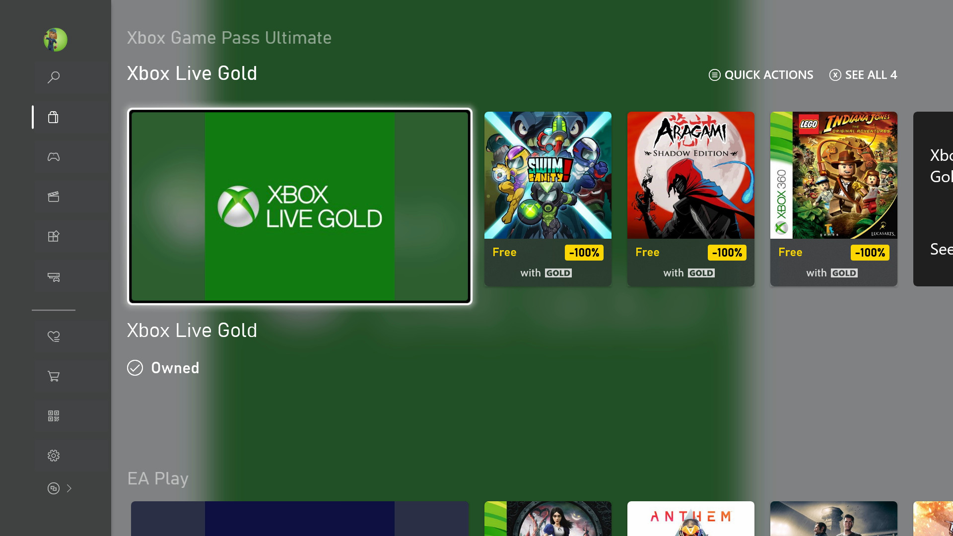 Xbox Series S Xbox Live Gold homepage.