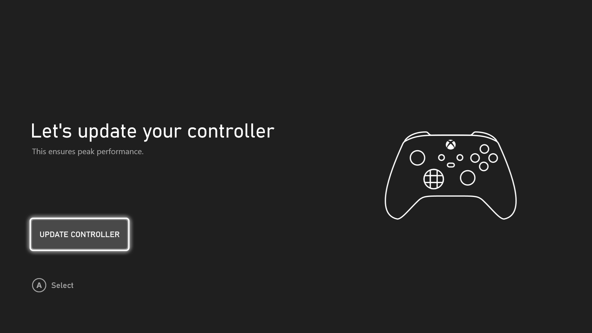 Xbox Series S controller update screen