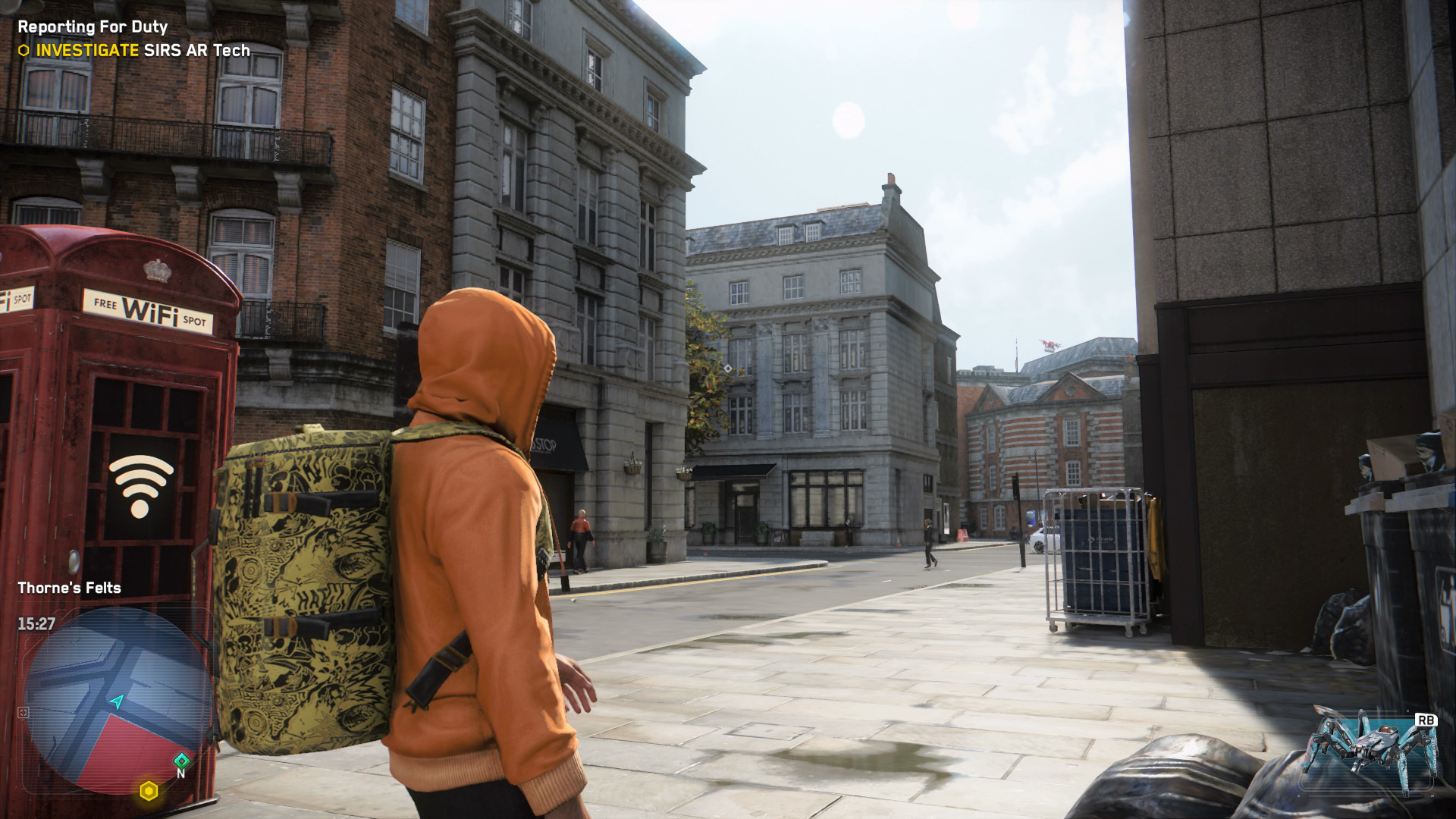 Xbox Series S screenshot of Watchdogs Legion with a character walking through London