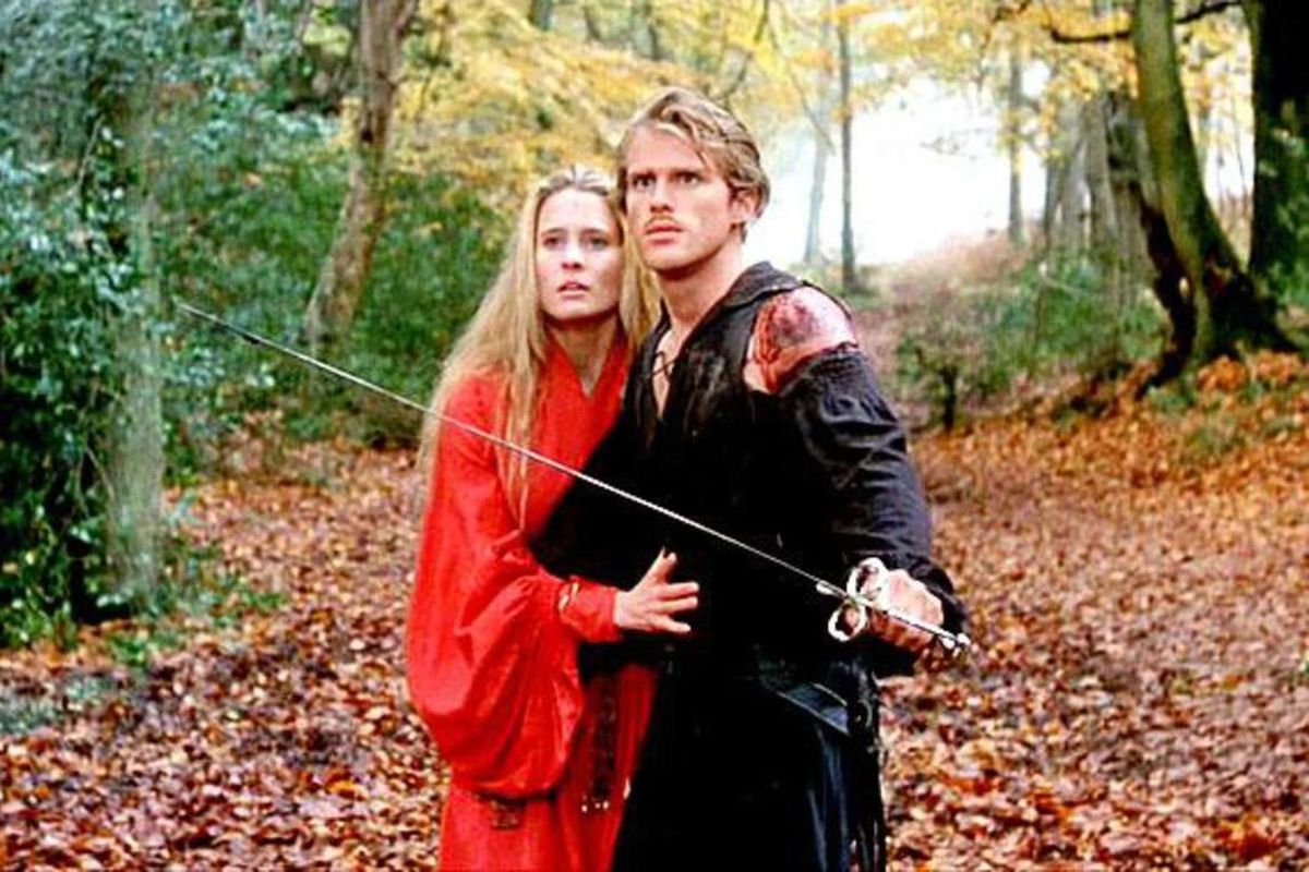 Cary Elwes wields a sword to protect Robin Wright in The Princess Bride