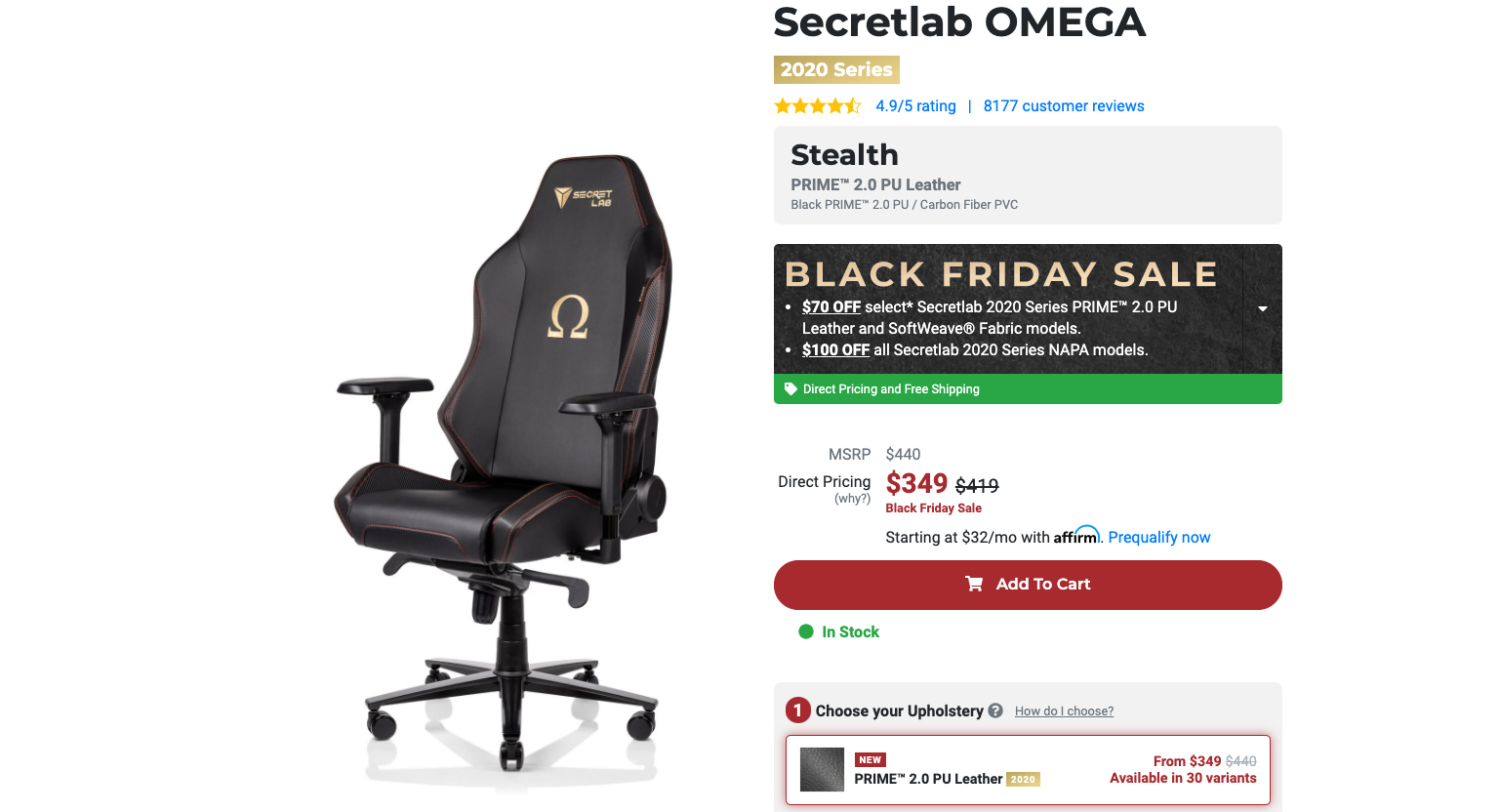 secretlab omega gaming chair deal black friday 2020
