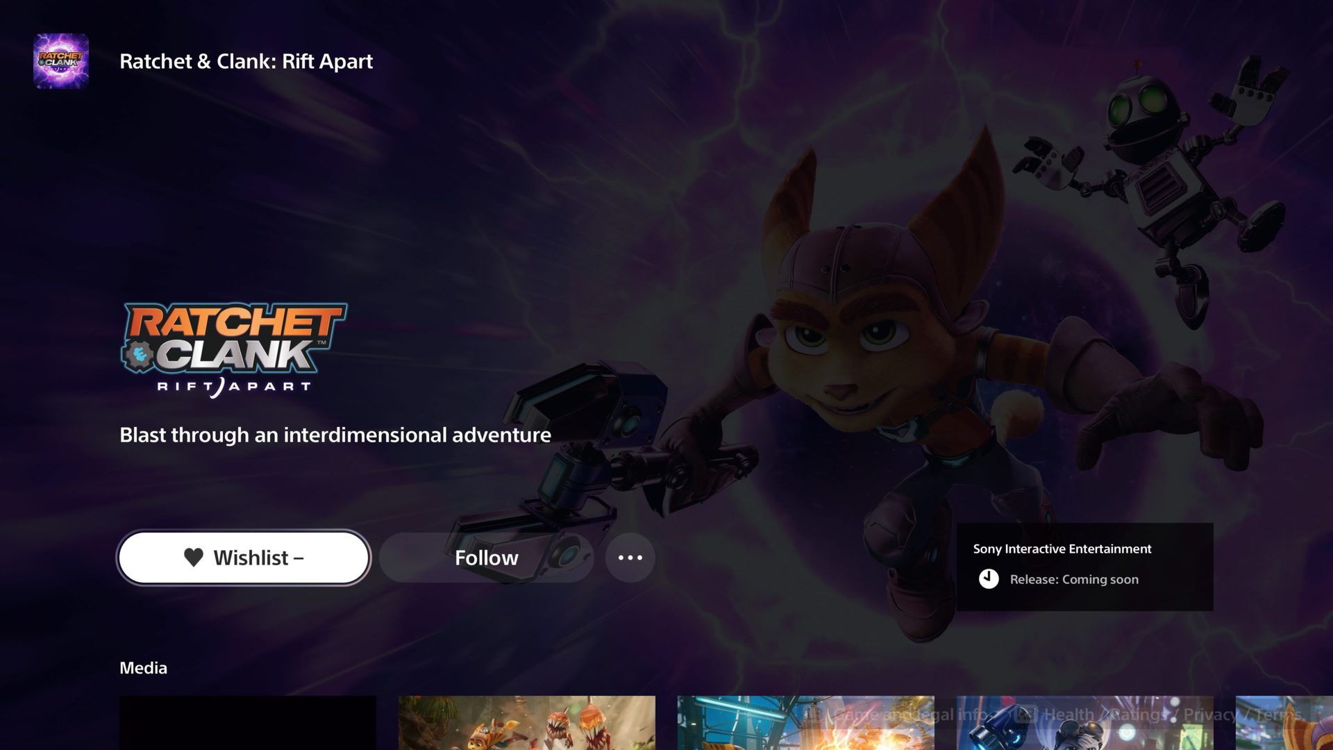 ratchet &amp; clank store page ps5 wishlist