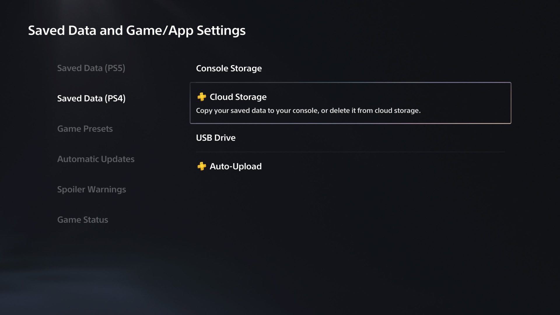 Playstation 5 saved data and game app settings