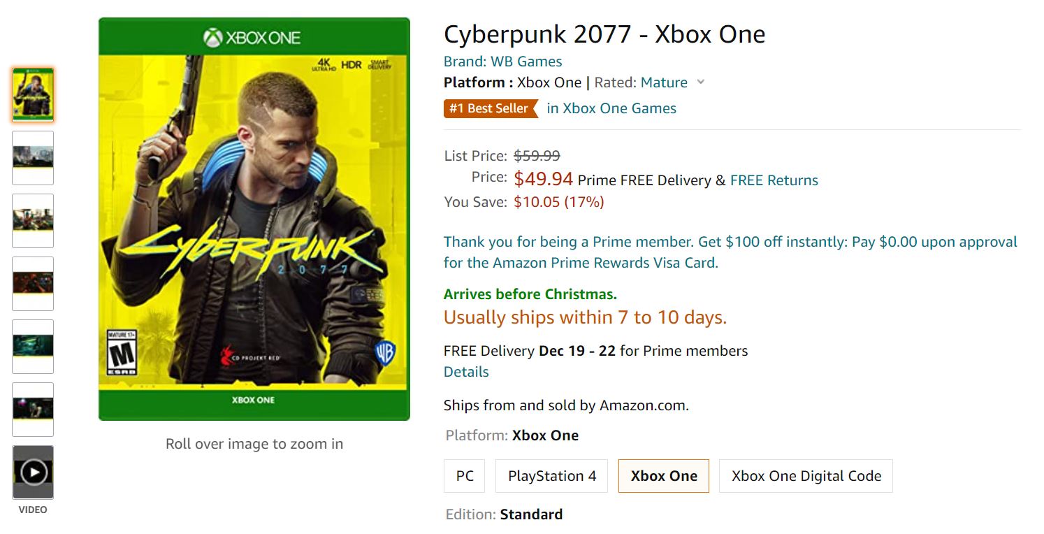 Cyberpunk 2077 Xbox One Amazon Deal