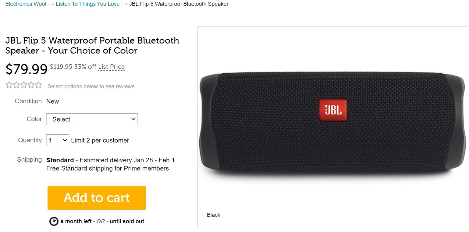 JBL Flip 5 Bluetooth Speaker Woot Deal