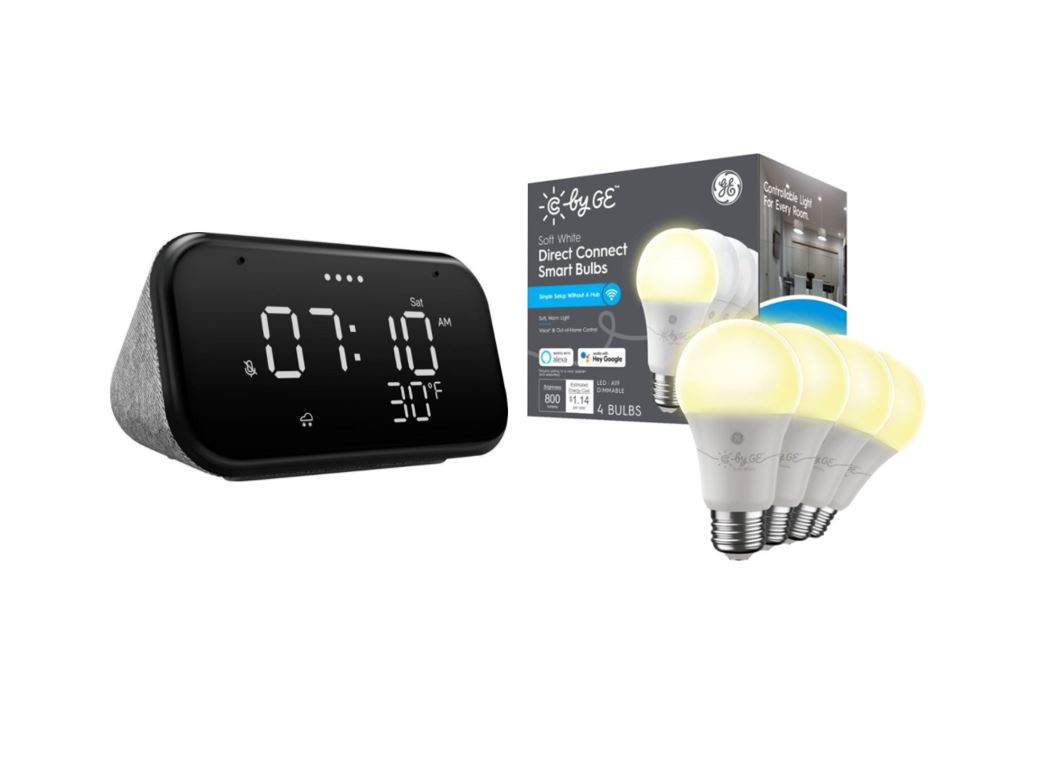Lenovo Smart Clock Essential and Direct Connect Smart Bulbs Package Deal Best Buy