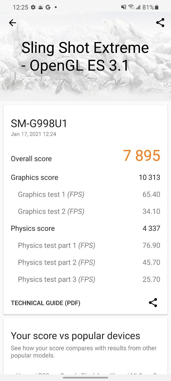 Samsung Galaxy S21 Ultra 3DMark Slingshot Extreme score
