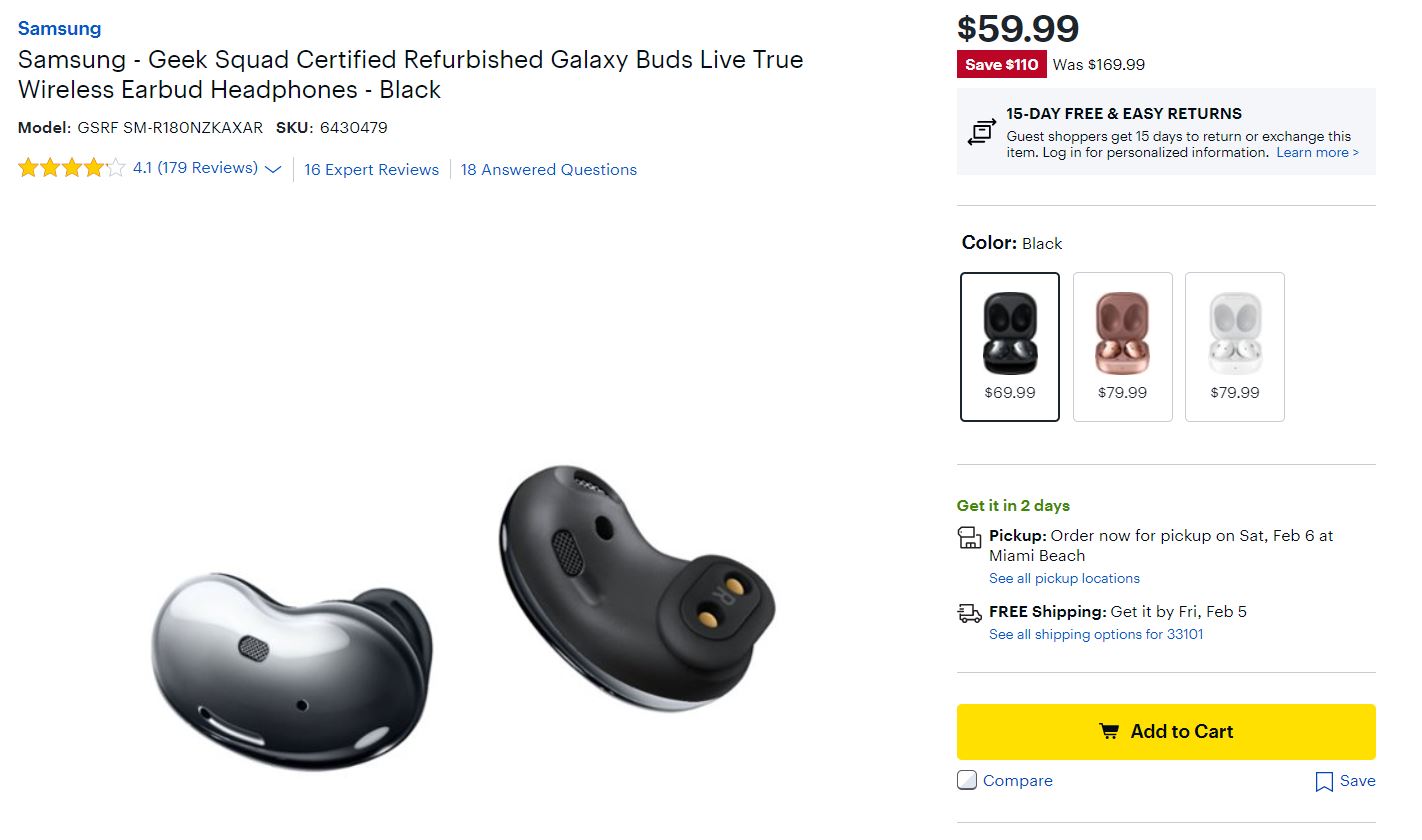 Samsung Geek Squad Certified Refurbished Galaxy Buds Live Best Buy Deal 2