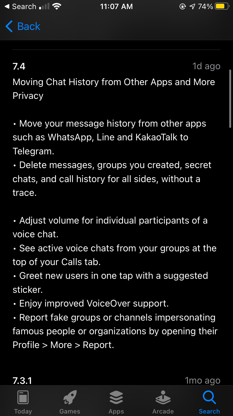 Telegram WhatsApp Message History Import Update