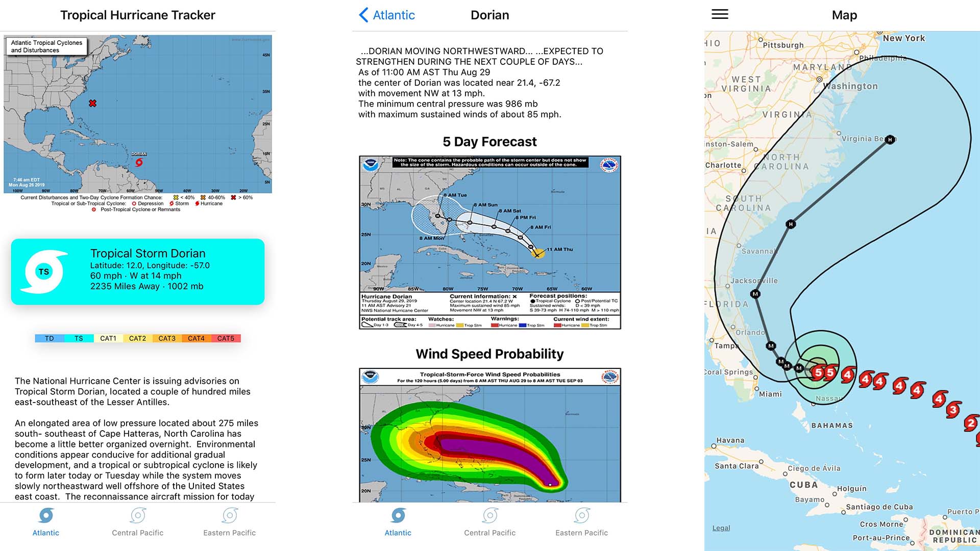 Captura de pantalla del rastreador de huracanes tropicales 2022