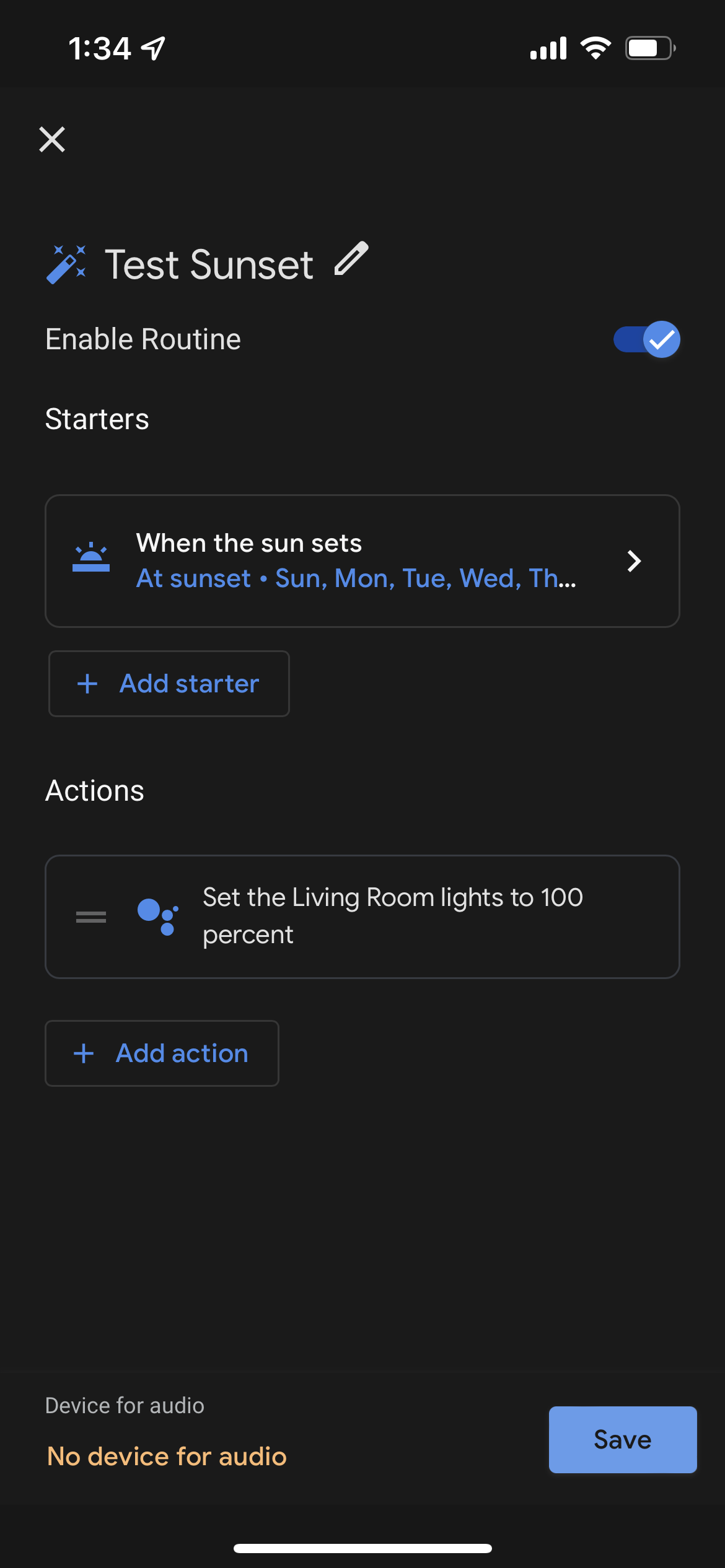 A routine in the Google Home app