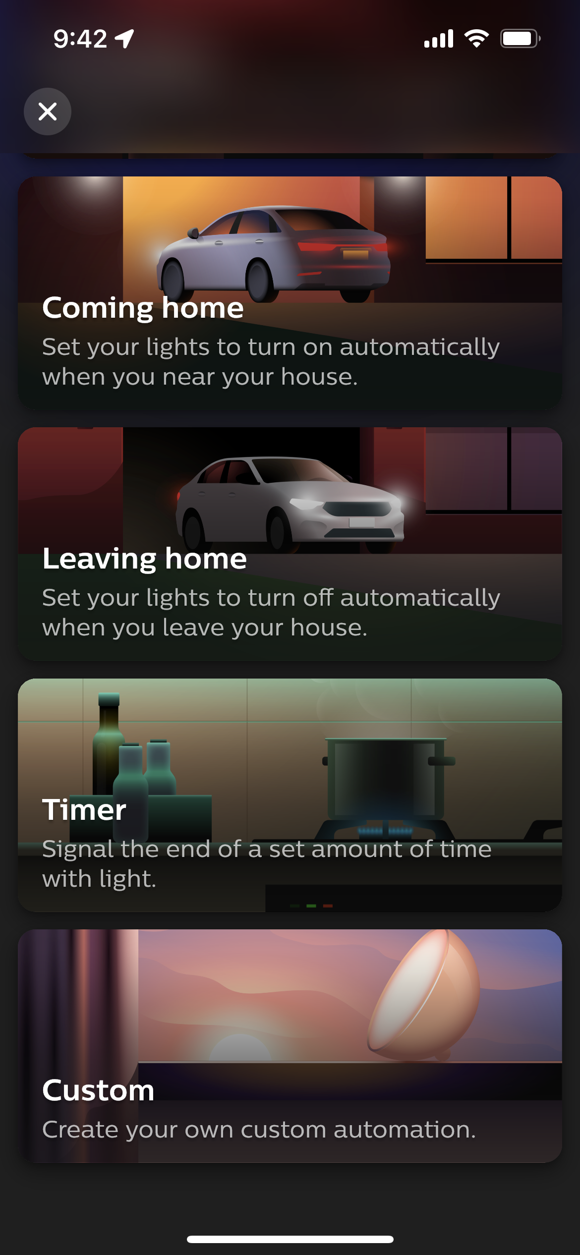 Automation presets in the Philips Hue app