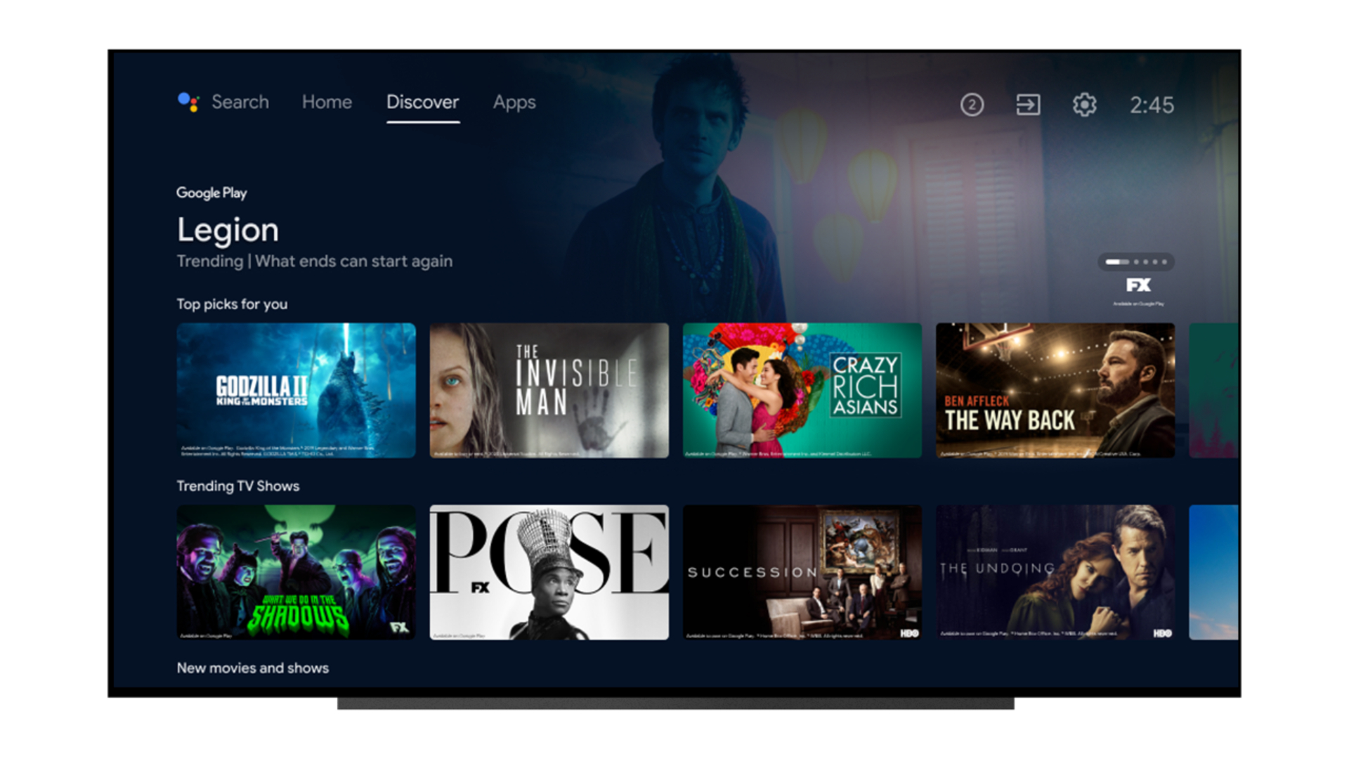 New Android TV interface Discover tab