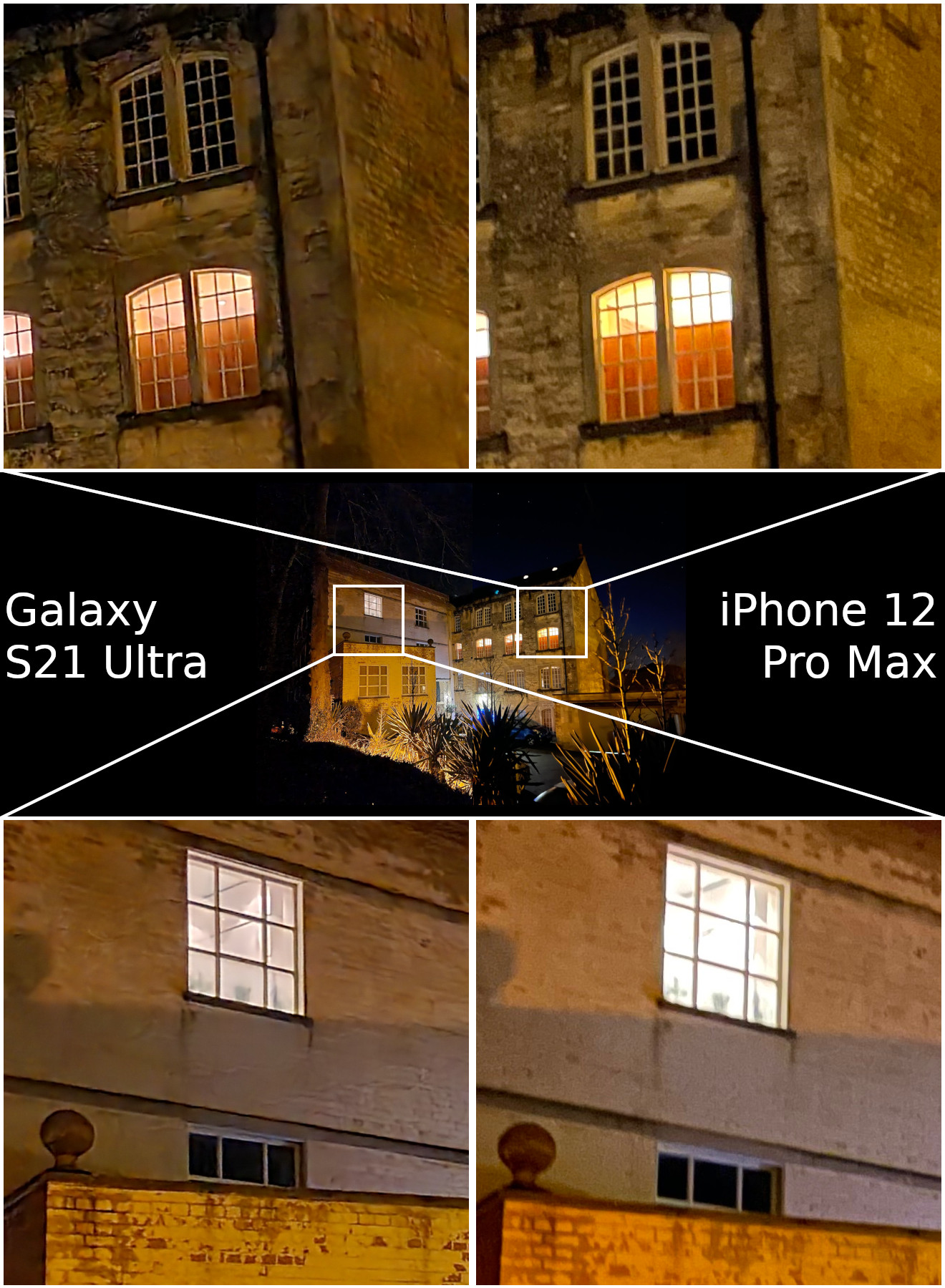 Night Mode Samsung Galaxy S21 Ultra vs Apple iPhone 12 Pro Max