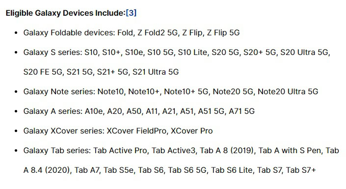 Samsung Updates List 2021