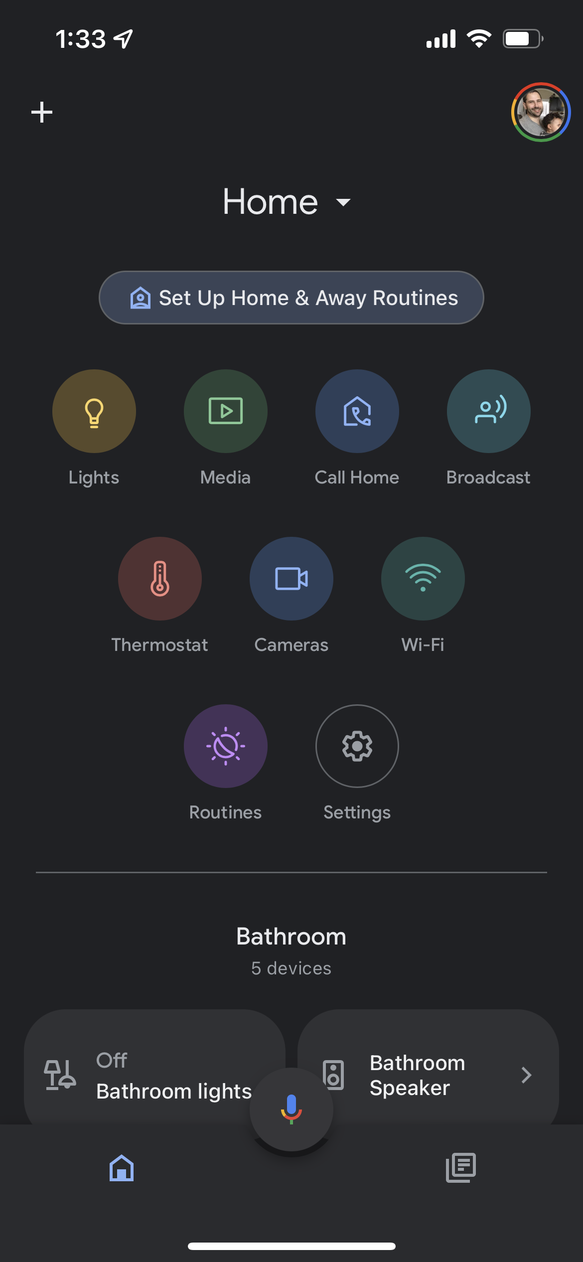 The Google Home homescreen in April 2022
