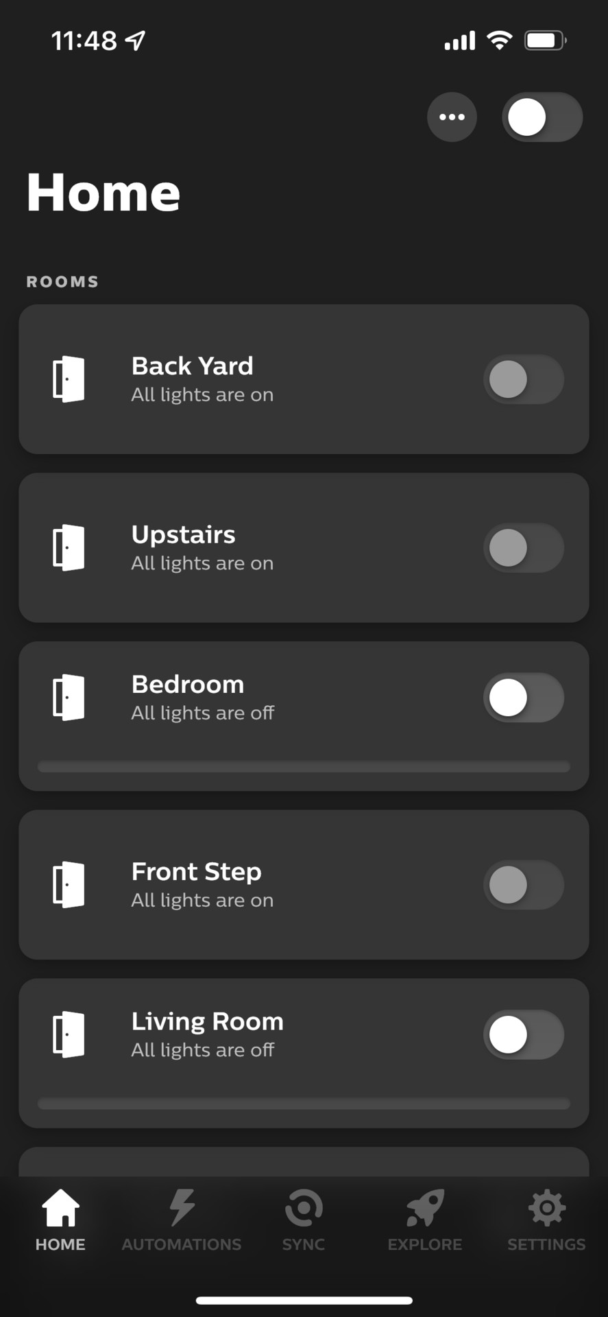 The Home tab for Philips Hue