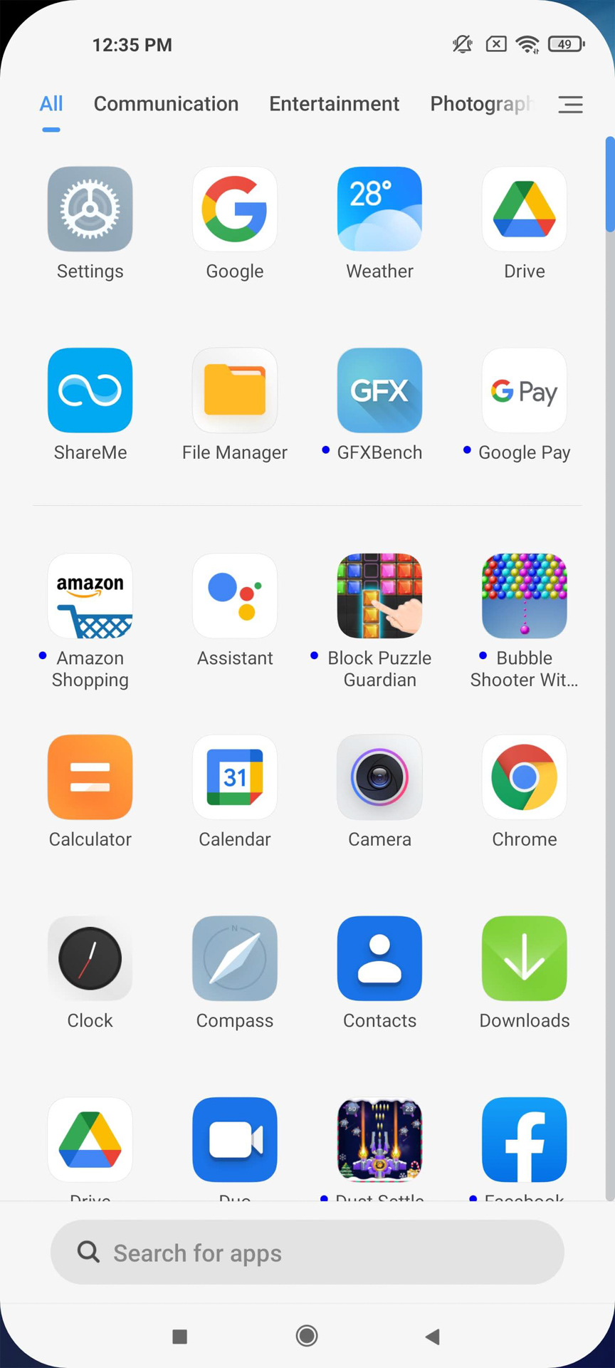 Xiaomi Mi 11 MIUI 12 app drawer