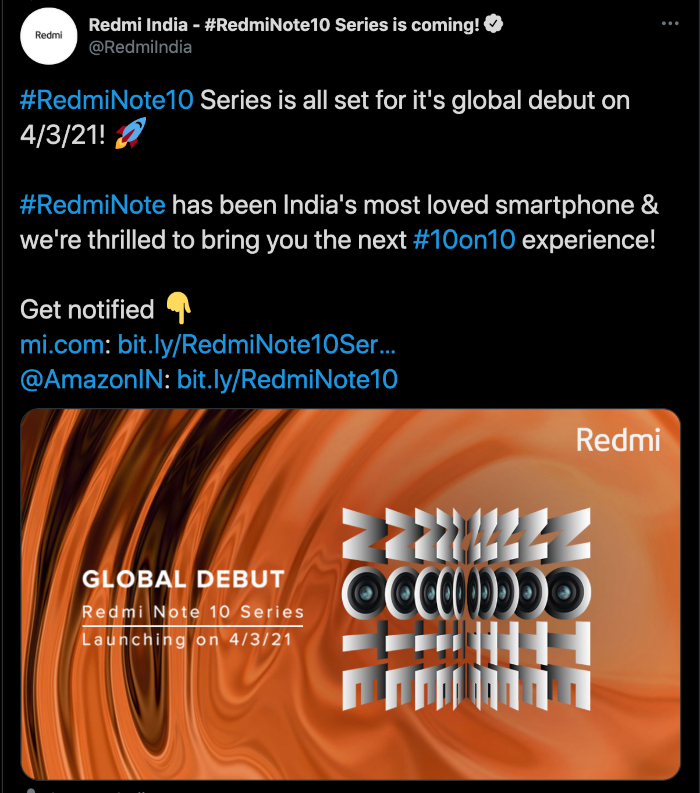 Xiaomi Redmi Note 10 March launch announcement