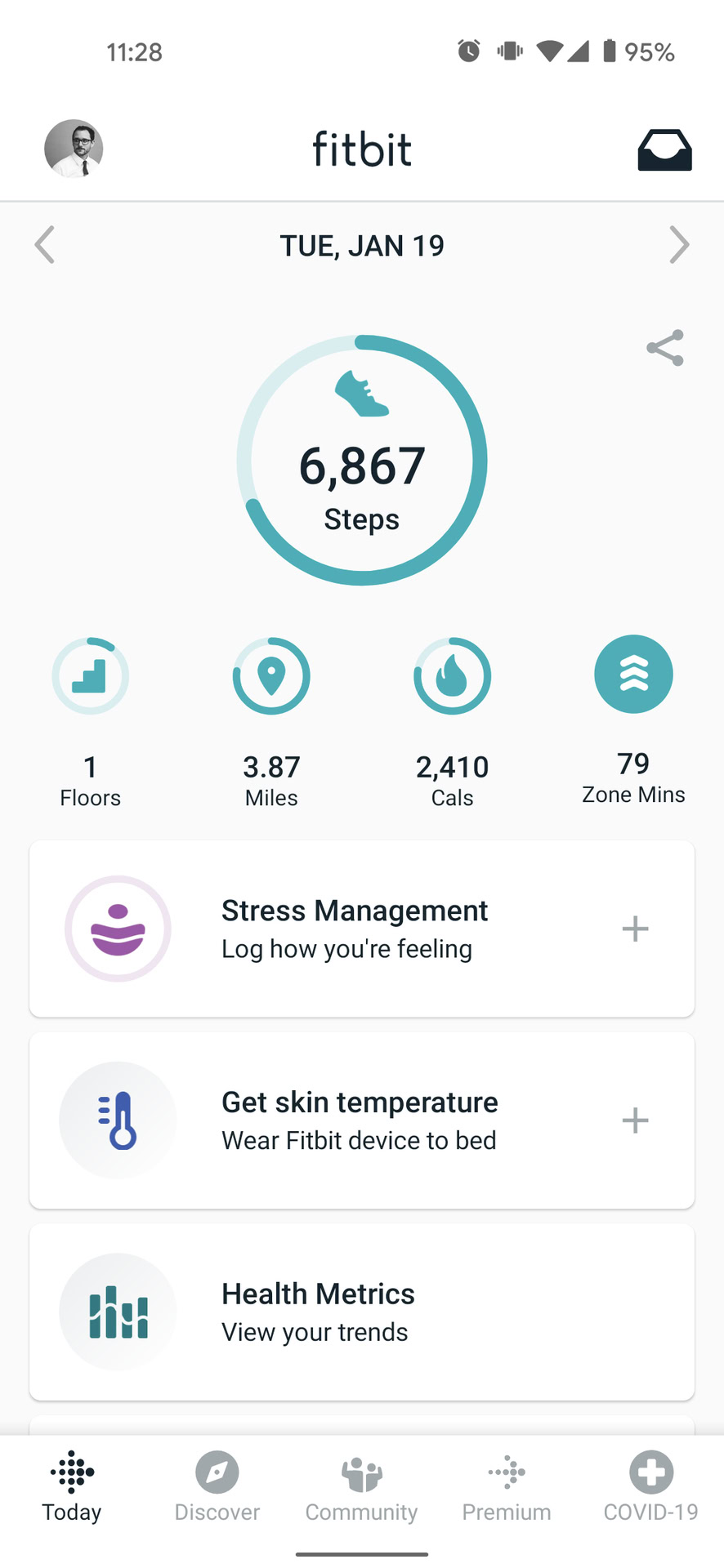 fitbit app home screen today tab