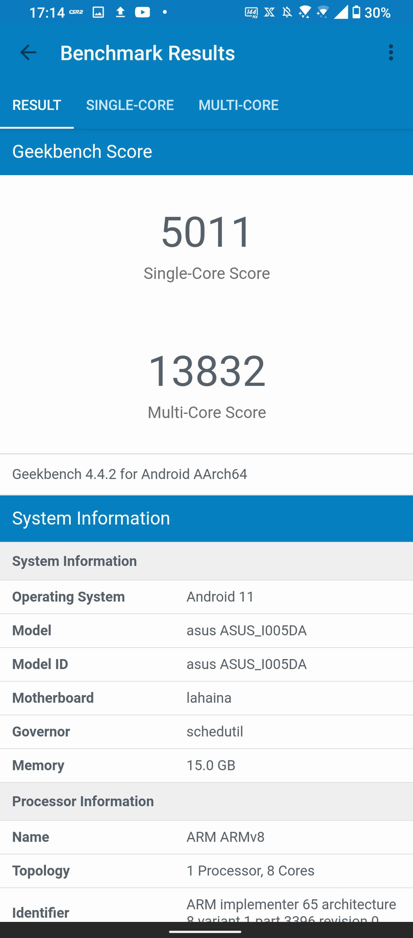 ASUS ROG Phone 5 Geekbench 4