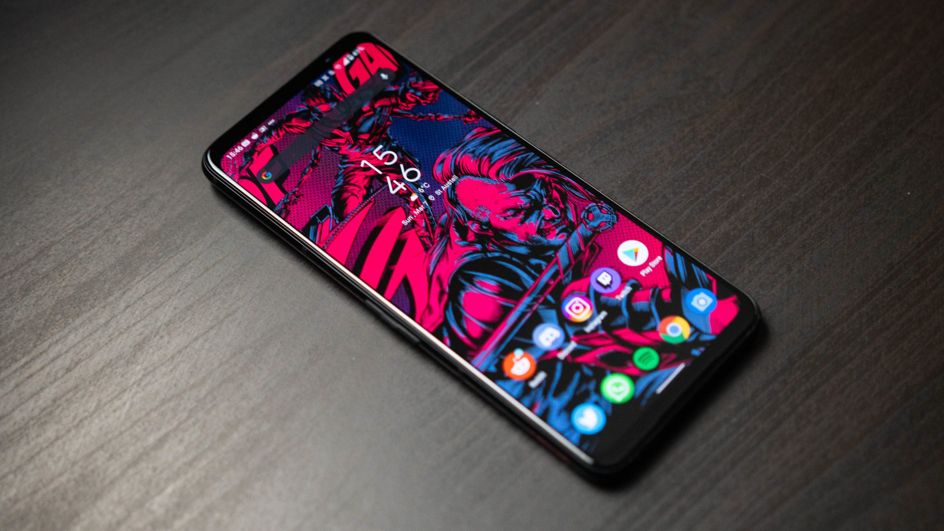 Asus ROG Phone 5 home screen at an angle