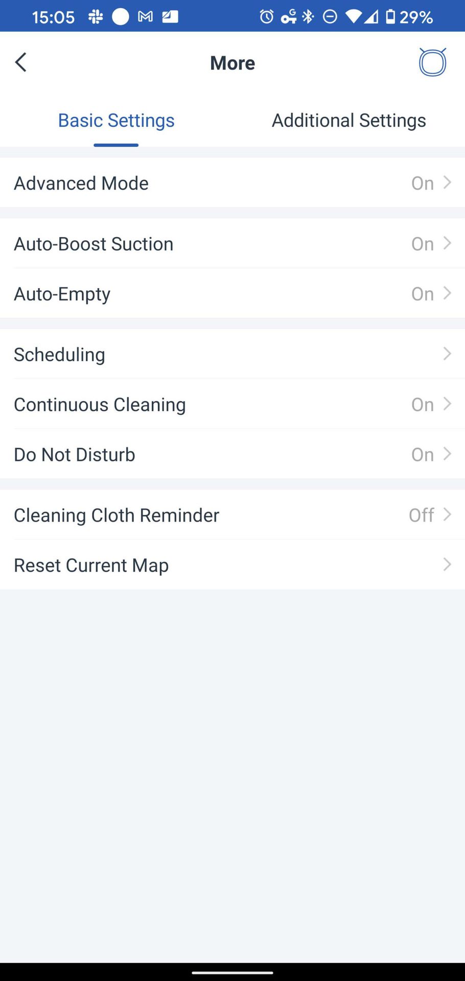 Ecovacs Home Deebot Ozmo N8 settings menu